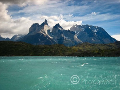 A view of the Cordillera del Paine from Lago Pehoe.