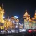 The Bund runs along the western bank of the Huangpu river. It faces the new district of Pudong.