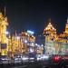 The Bund runs along the western bank of the Huangpu river. It faces the new district of Pudong.